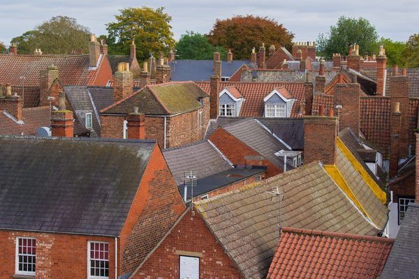 An birds eye view of houses that may be part of the process of repossessing residential property.